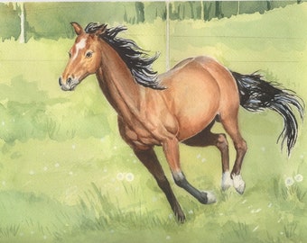 Limited Edition Giclee Print of Original Watercolor Painting - Galloping Horse