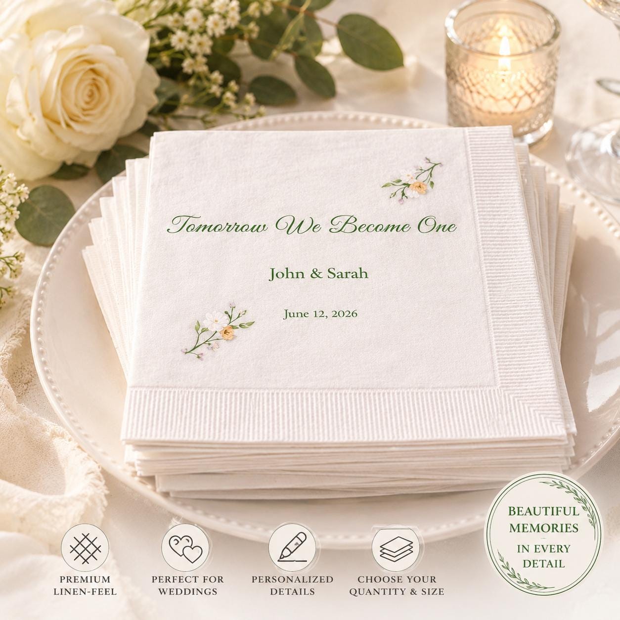 Personalized Rehearsal Dinner Napkins Custom Wedding Eve "Tomorrow We…