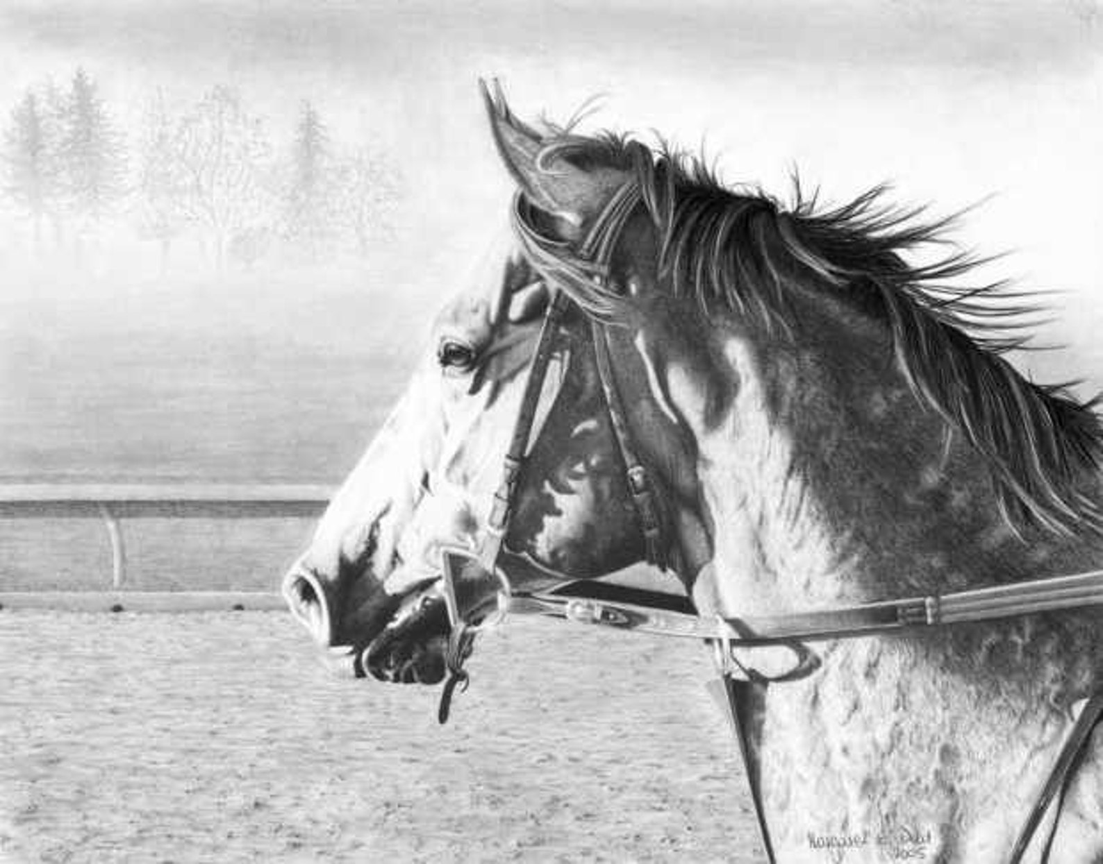 Equine Horse Racing Art Giclee Print Wall Hanging Graphite
