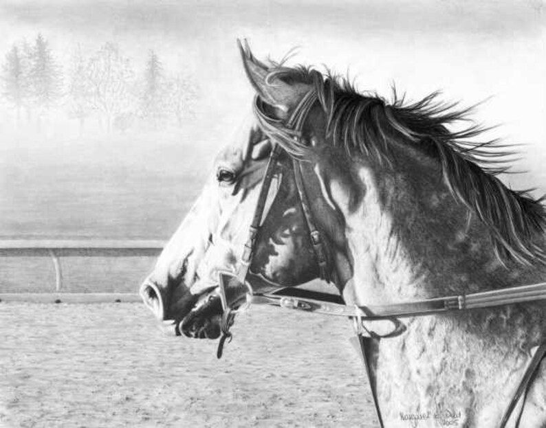 Equine Horse Racing Art Giclee Print Wall Hanging Graphite Etsy