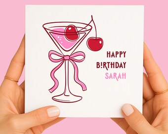 Personalised Pink Martini Birthday Card, Cocktail Glass for Her