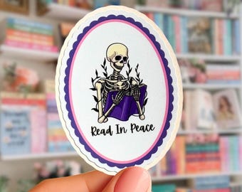 Read in Peace Skeleton Bookish Sticker – Spooky Reading Design