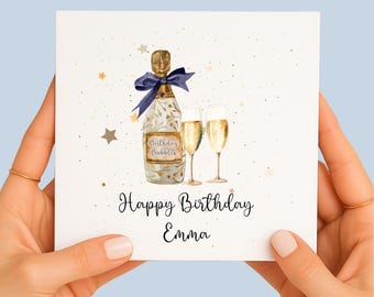 Champagne Birthday Card:  Personalised