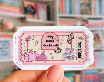 Cosy Reader Weekend Ticket Sticker, Book Lover Waterproof Vinyl Sticker