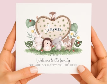 Personalised Adoption Card Welcome to Our Family Woodland Animals