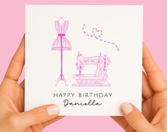 Personalised Sewing Birthday Card, Seamstress Dressmaker Gift, Sewing Machine Card for Her