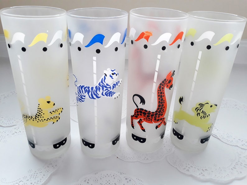 Libbey Carousel Tom Collins/iced Tea Glasses Vintage Set of Four Retro