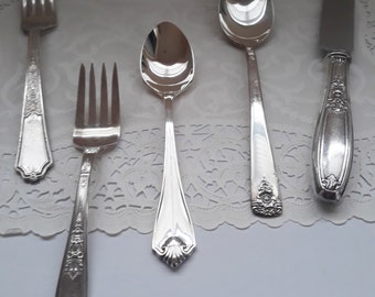 Vintage Mismatched Silver Plate Flatware Set of Five - Vintage Chic