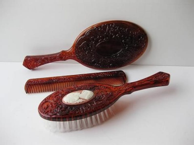 Vintage 60s Avon Cameo Brush Mirror and Comb Set Etsy