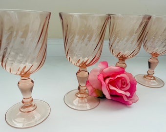 Vintage Pink Swirl French Wine Glasses Set of Four