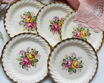 Vintage Plates Quban Floral Dessert Royal Set of Five
