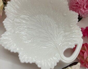 Fenton Milk Glass Leaf Dish Vintage