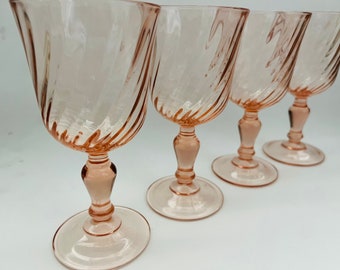 Four Vintage Pink Swirl Small Wine Glasses