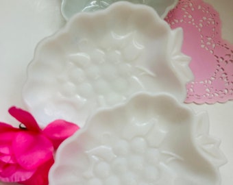 Vintage Milk Glass Plates Grape Motif Set of Three