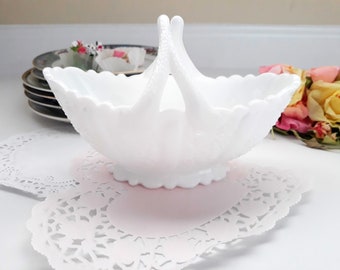 Vintage Milk Glass Basket Daisy & Button Old Virginia Glass