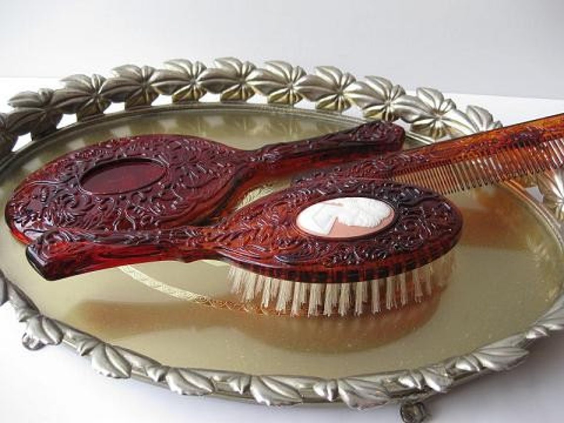 Vintage 60s Avon Cameo Brush Mirror and Comb Set Etsy