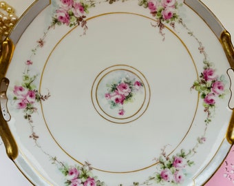 Pink Blue Rose Handled Serving Dish