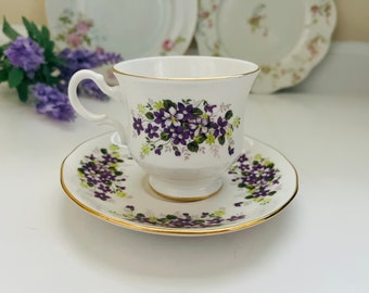 Vintage Teacup and Saucer Queen Anne Violet Floral English Bone China