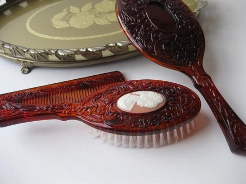 Vintage 60s Avon Cameo Brush Mirror and Comb Set Etsy