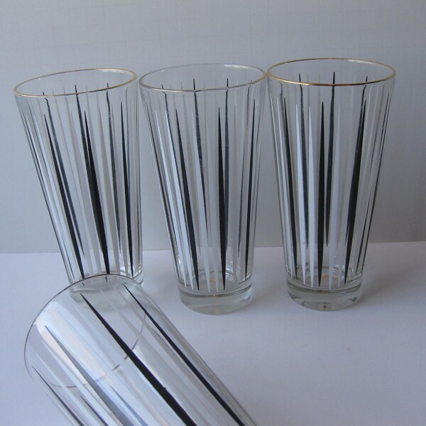 Vintage Swanky Black White Striped Bar Tumblers Set of Four