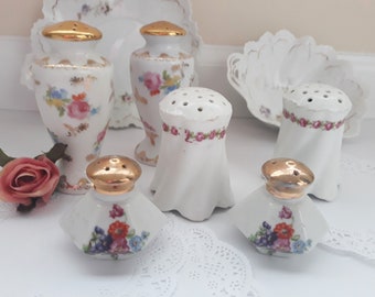 Vintage Floral Salt and Pepper Shakers Set of Three - Bridal Weddings