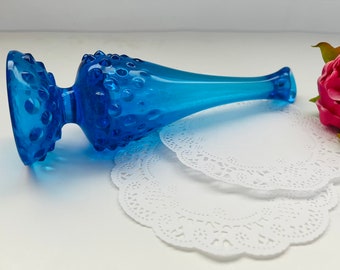 Vintage Fenton Colonial Blue Hobnail Swung Bud Vase - Classic Decor