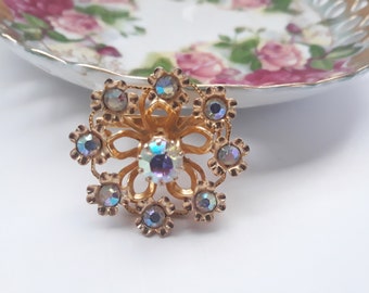 Vintage Austrian Goldtone Aurora Borealis Brooch - Chic Accessory