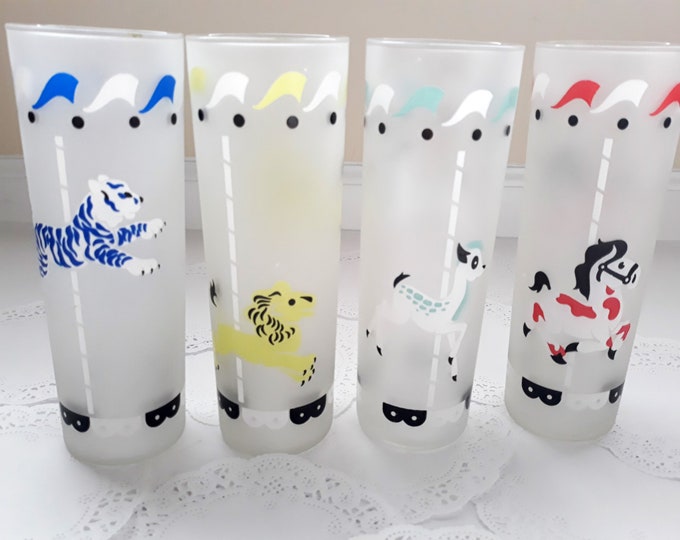 Vintage Libbey Carousel Iced Tea Glasses Set of Four Retro Cute Etsy