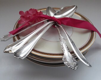 Vintage Mismatched Silverplate Serving Spoons Set of Five - Bridal Weddings