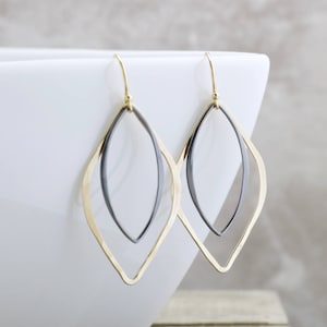 Black And Gold Earrings Marquise Drop Earrings Elegant Dangle Earrings Geometric Jewelry Gold Modern Earrings Gift For Her image 1