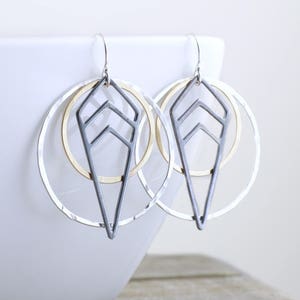 Lange Ohrringe, geometrische Schmuck gemischt, Metall Schmuck Gold und Silber Ohrringe moderne Ohrringe böhmische schicke Ohrringe Gold Geschenk für sie Bild 3