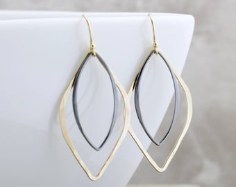 Black And Gold Earrings Marquise Drop Earrings Elegant Dangle Earrings Geometric Jewelry Gold Modern Earrings Gift For Her