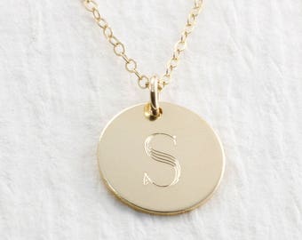 Initial Necklace Gold 14k Gold Engraved Necklace Solid Gold Necklace Engraved Initial Necklace Personalized Jewelry Holiday Gift For Her