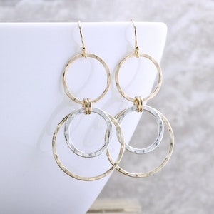 Gold Dangle Earrings Silver And Gold Earrings Circle Earrings Mixed Metal Earrings Dangle Circle Earrings Gift For Her