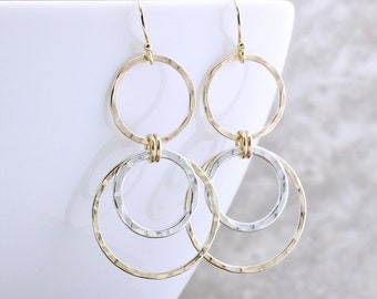 Gold Dangle Earrings Silver And Gold Earrings Circle Earrings Mixed Metal Earrings Dangle Circle Earrings Gift For Her