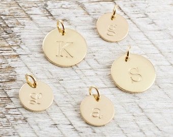 Gold Initial Charm  Personalized Initial Disc  Gold Filled Initial Pendant  Tiny Gold Initial Disc  Gift For Mom  Mothers Day  Personalized