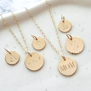 14k Solid Gold Initial Necklace - Personalized Initial Charm - Solid Gold Name Pendant - Tiny Gold Initial Disc - Gift For Mom