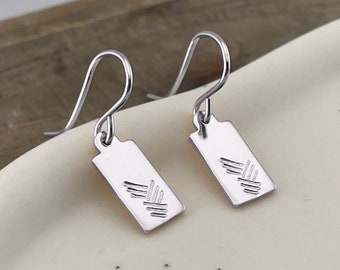 Sterling Silver Criss Cross Drop Earrings -  Hand Stamped Minimalist Dangle Earrings - Patterned Earrings - Tiny Earrings - Gift For Mom