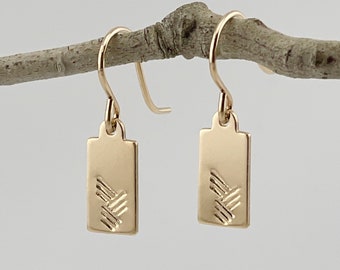 Criss Cross Gold Filled Drop Earrings -  Hand Stamped Minimalist Dangle Earrings - Patterned Earrings - Tiny Dangle Earrings - Gift For Mom