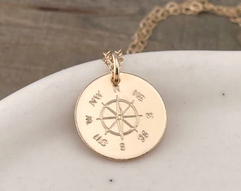 Gold Compass Necklace - Your Choice of Gold Fill or 14k Solid Gold - Engraved Gold Pendant Necklace - Keepsake Gift For Her - Gift for Mom