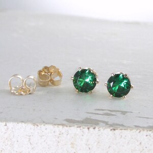 Gold Emerald Stud Earrings Emerald Birthstone Earrings May Birthstone Jewelry Gold Stud Earrings Green Emerald Earrings Holiday Gift For Her image 1