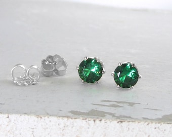 Silver Stud Earrings Silver Emerald Stud Earrings Emerald Earrings May Birthstone Jewelry Green Emerald Earrings Holiday Gift For Her