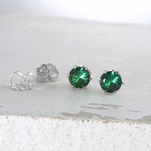 Silver Stud Earrings Silver Emerald Stud Earrings Emerald Earrings May Birthstone Jewelry Green Emerald Earrings Holiday Gift For Her image 1