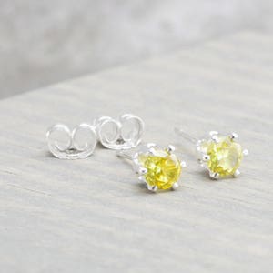 Sterling Silver Citrine Stud Earrings - November Birthstone Earrings - 4mm Studs - November Birthday - Yellow Earrings - Christmas Gift
