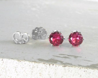 Ruby Earrings Silver Earrings For Women Dainty Bridesmaid Earrings with Latch Lock. July Red Birthstone Gift