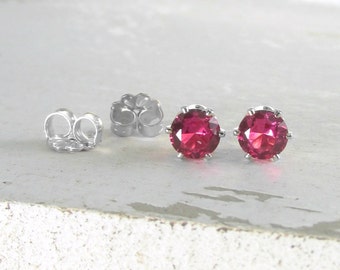 Silver Stud Earrings Ruby Stud Earrings July Birthstone Earrings Pink Ruby Earrings Stud Earrings Birthstone Jewelry Holiday Gift For Her