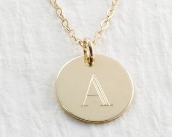 Solid Gold Initial Necklace, Gold Initial Charm Necklace, Engraved Initial Necklace, 14k Solid Gold Necklace, Personalized Necklace