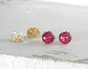 Ruby Stud Earrings July Birthstone Earrings Gold Stud Earrings Pink Ruby Earrings Tiny Stud Earrings Birthstone Jewelry Holiday Gift For Her