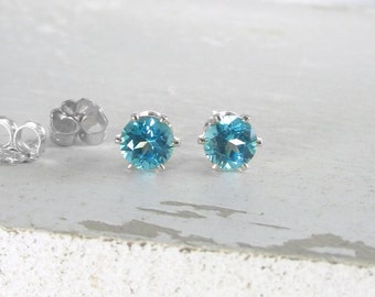 Silver Blue Topaz Stud Earrings Genuine Paraiba Blue Topaz Earrings Blue Topaz Gemstone Stud Earring Genuine Blue Topaz Holiday Gift For Her