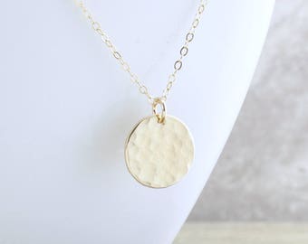 Gold Moon Necklace -  Gold Circle Necklace - Disc Necklace - Moon Pendant Necklace - Everyday Layering Necklace - Gift For Her - Christmas